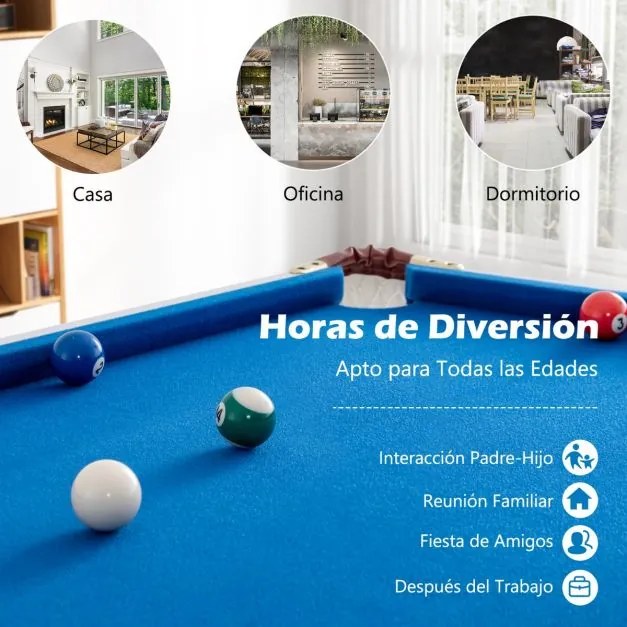 Mesa de Bilhar Portátil com Pernas Dobráveis e 16 Bolas, 2 Tacos, 2 Giz, Escova e Triângulo para Crianças e Adultos, 122 x 64 x 78 cm, Azul