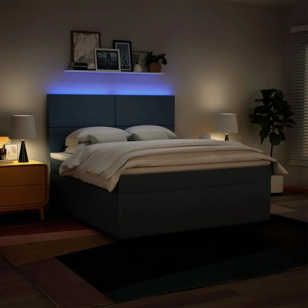 Cama com molas/colchão 180x200 cm tecido azul