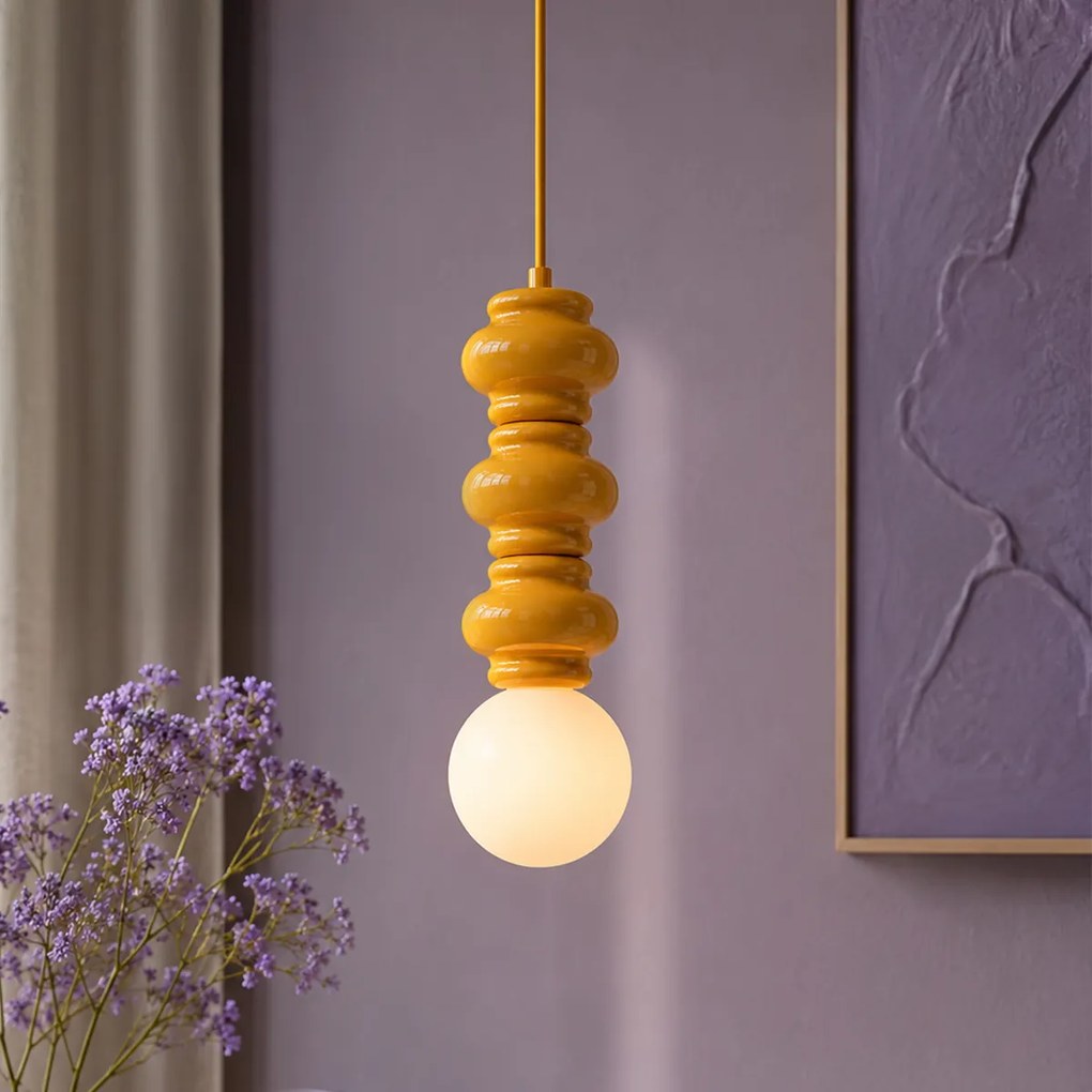 Candeeiro Pendente Retro Mostarda Amarelo com Vidro Fosco - Fedde