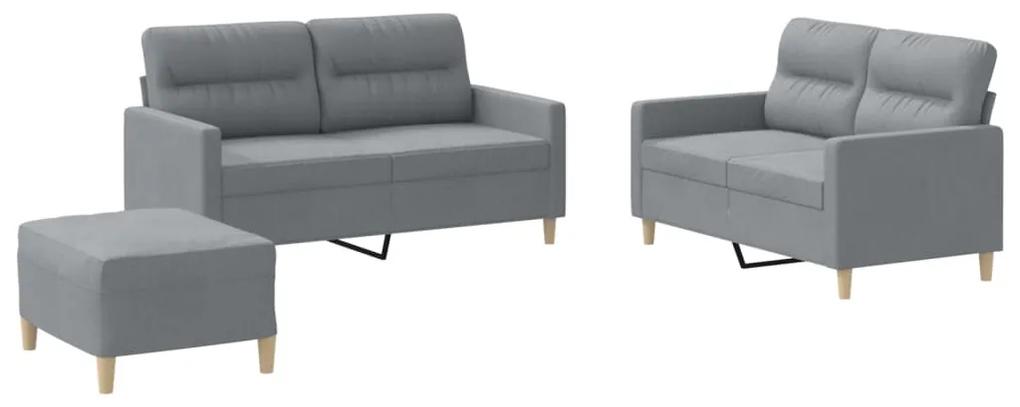 3 pcs conjunto de sofás com almofadões tecido cinzento-claro