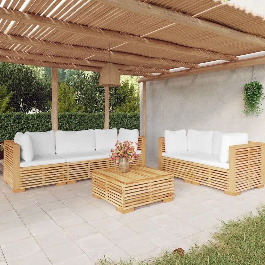 vidaXL 6 pcs conjunto lounge jardim c/ almofadões madeira teca maciça