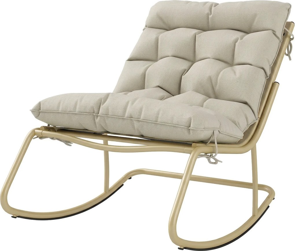 Cadeira de baloiço de jardim com almofada macia, 125 cm de comprimento e 64 cm de largura, em aço e textilene bege e dourado