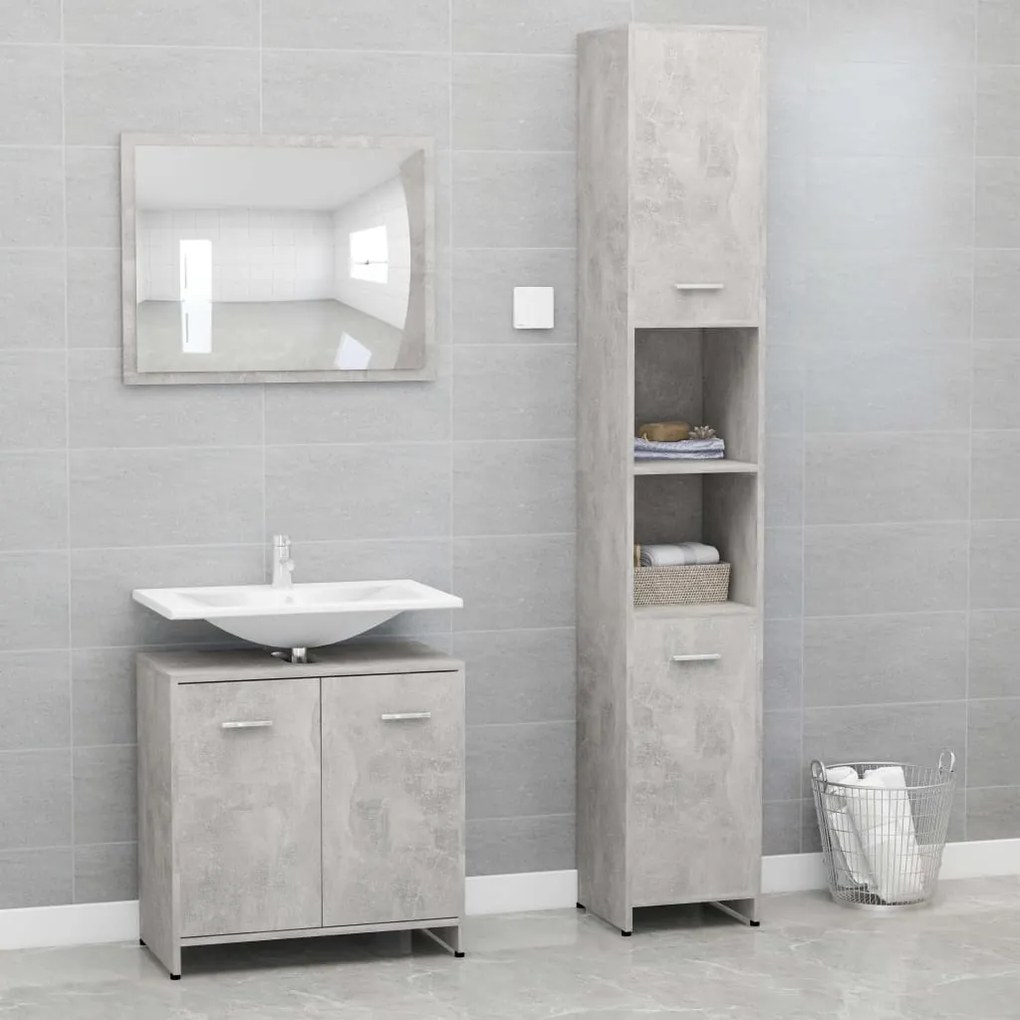 vidaXL 3 pcs conj. móveis casa de banho contraplacado cinzento cimento