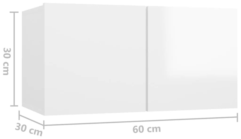 Móveis de TV para parede 2 pcs 60x30x30 cm branco brilhante