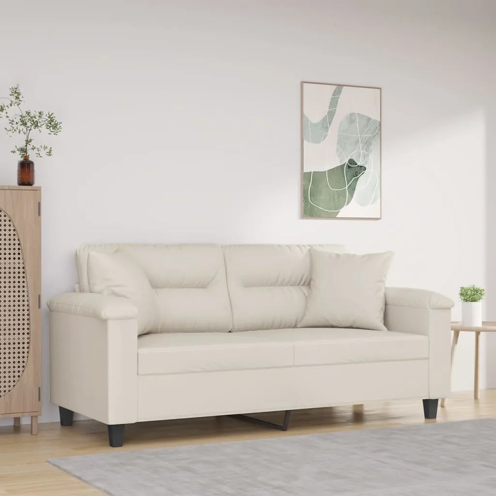 vidaXL Sofá 2 lugares c/ almofadas/almofadões 140cm couro artif. creme