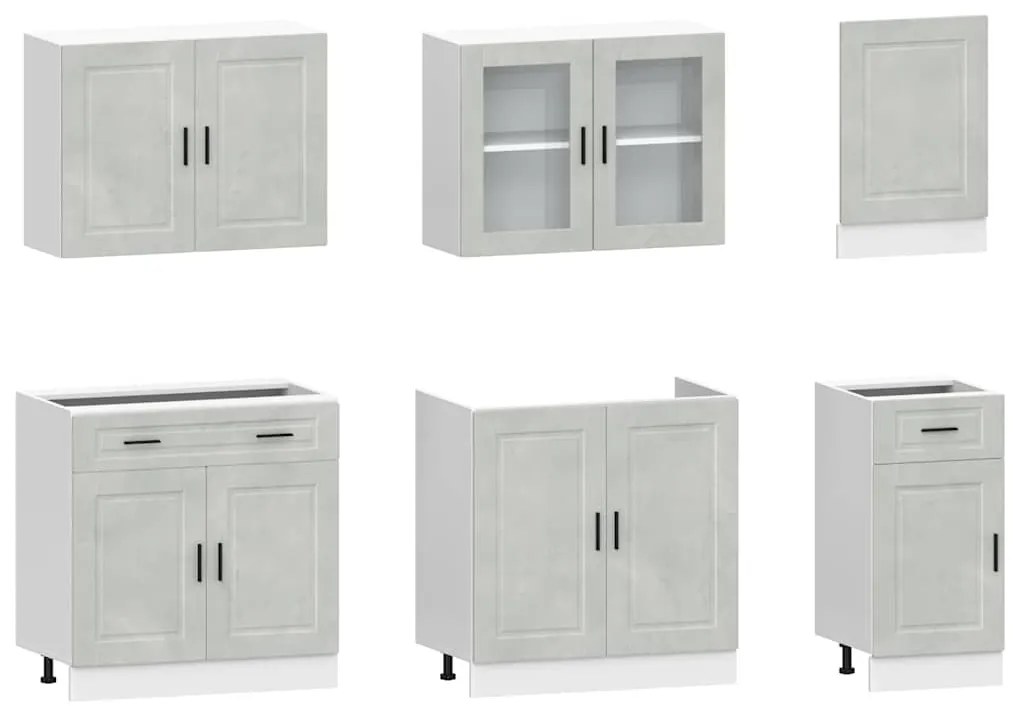 7 peças armário de cozinha conjunto Kalmar cinzento cimento