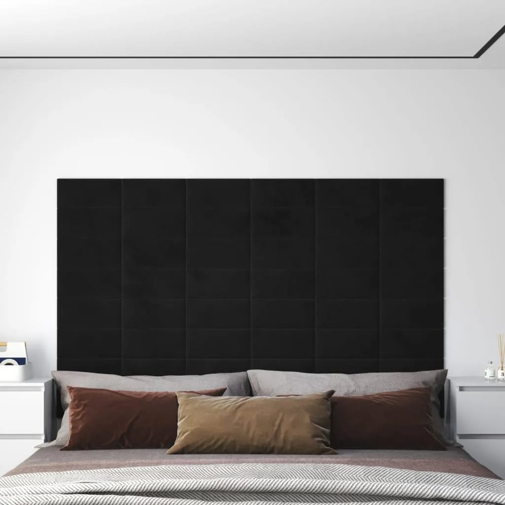 Painel de parede 12 pcs 30x15 cm veludo 0,54 m² preto