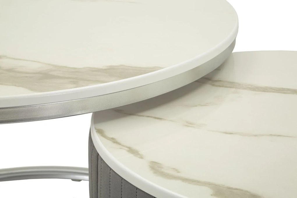 CONJUNTO DE MESAS DE CAFÉ CINZENTAS 2 PEÇAS CM Ø 70X45-50X40 CINZA E PRATA