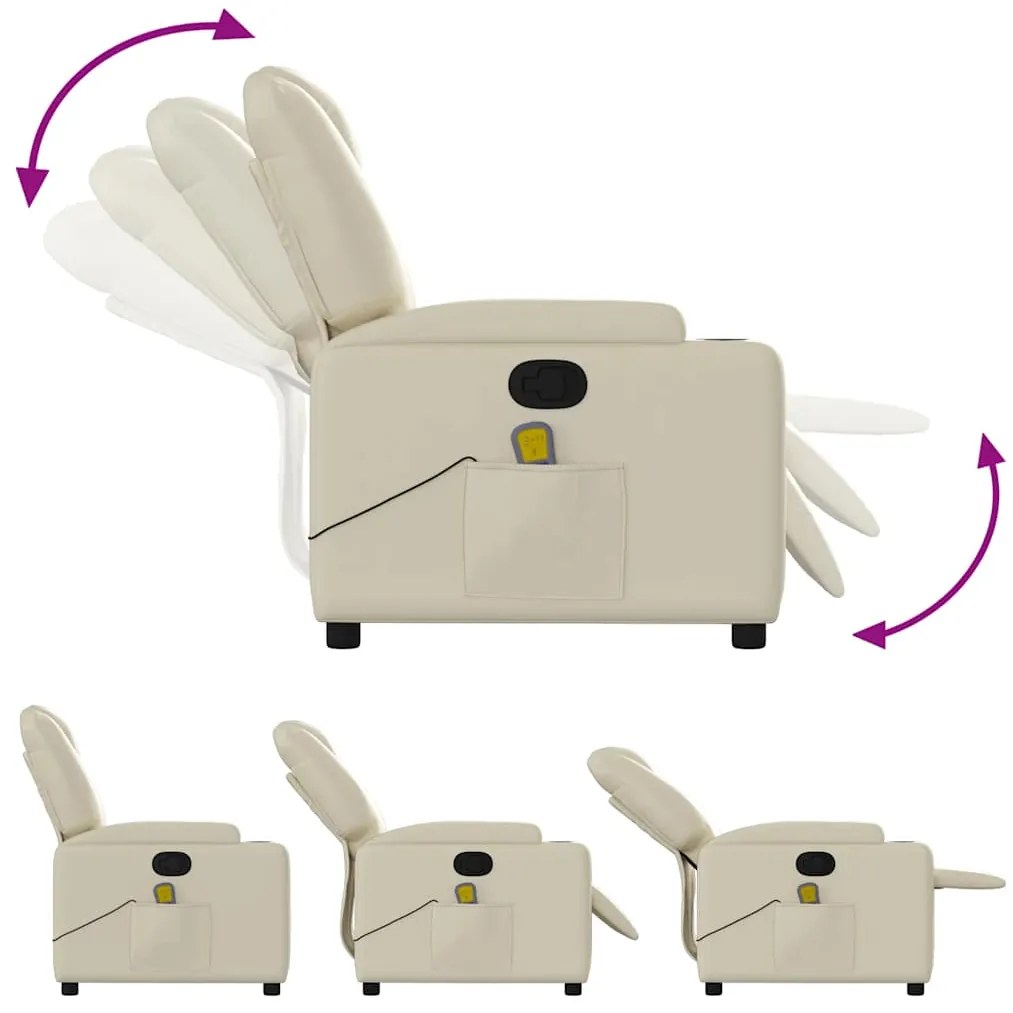 Poltrona de massagens reclinável couro artificial cor creme