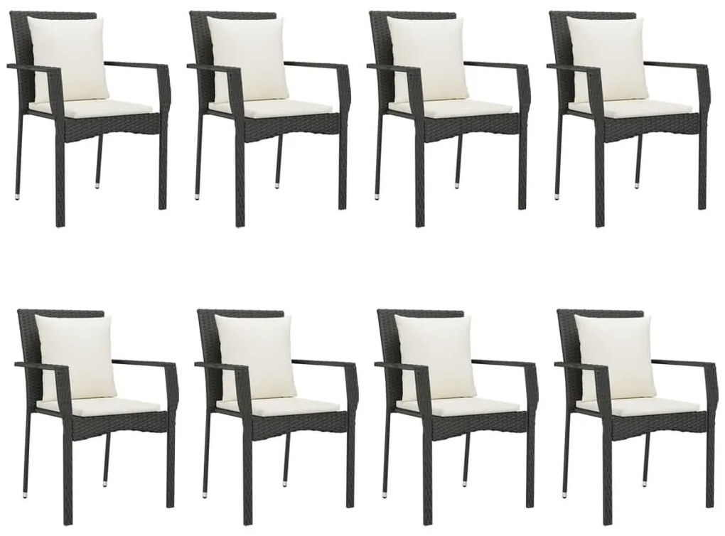 9 pcs conjunto de jantar p/ jardim c/ almofadões vime PE preto