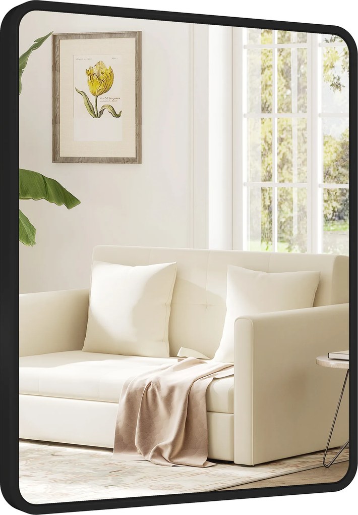 Espelho de parede retangular 50 x 40 cm, espelho decorativo moderno com moldura de metal para sala de estar, entrada, corredor, preto