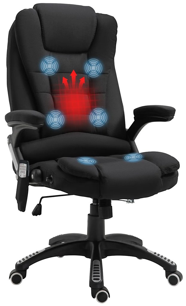 Vinsetto Cadeira Escritório de Massagem com 6 Pontos Reclinável até 130° com Função de Aquecimento 68x72x110-120 cm Preto | Aosom Portugal
