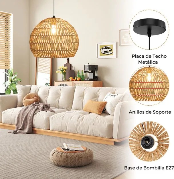 Candeeiro Teto esférico suspensa fácil de instalar, lâmpada incluída, para sala de jantar, sala de estar, quarto... 43 x 34 cm, cor castanho café