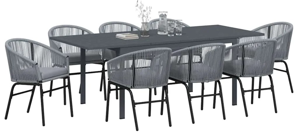 Conjunto de Jantar de Jardim Manual 9 pcs Cinzeto Largo
