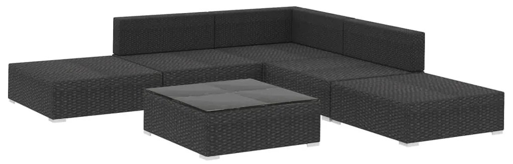 6 pcs conjunto lounge de jardim c/ almofadões vime PE preto