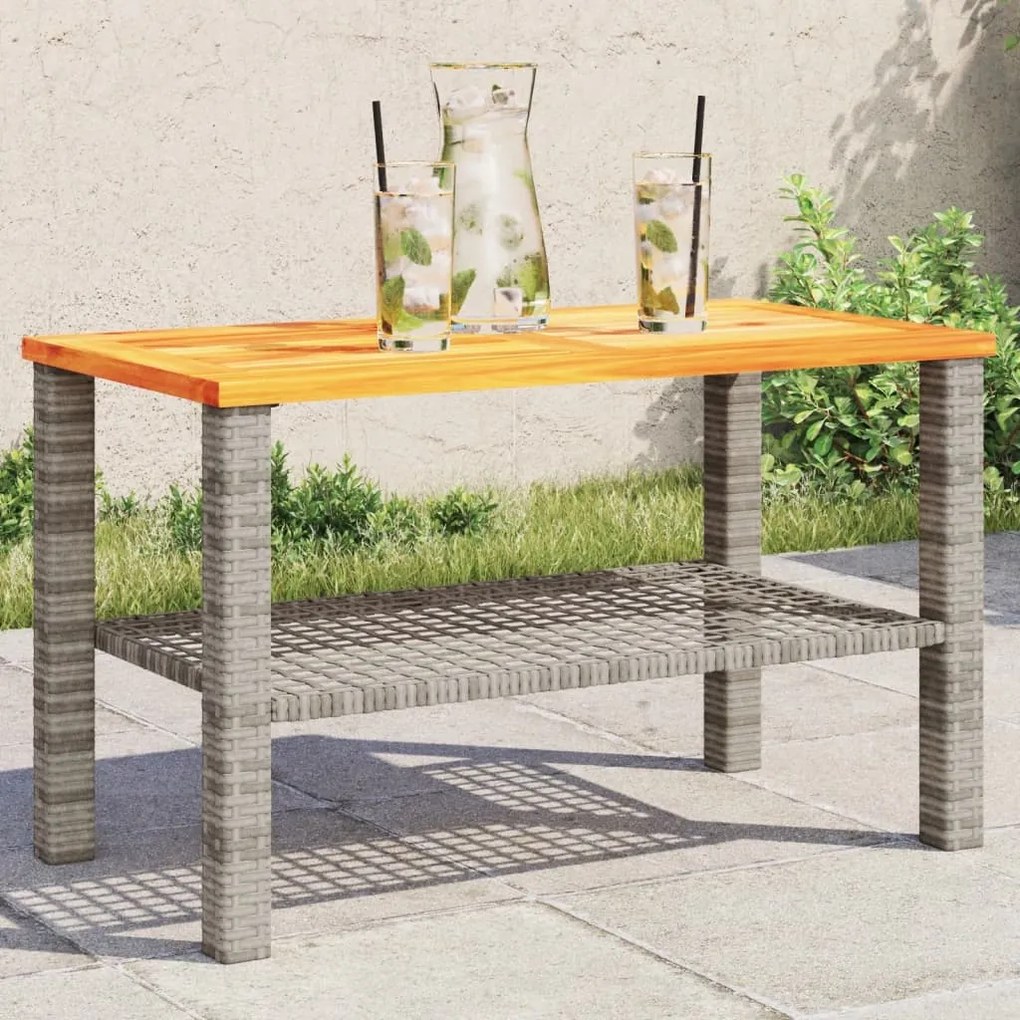 Mesa de jardim 70x38x42 cm vime PE e madeira de acácia cinza