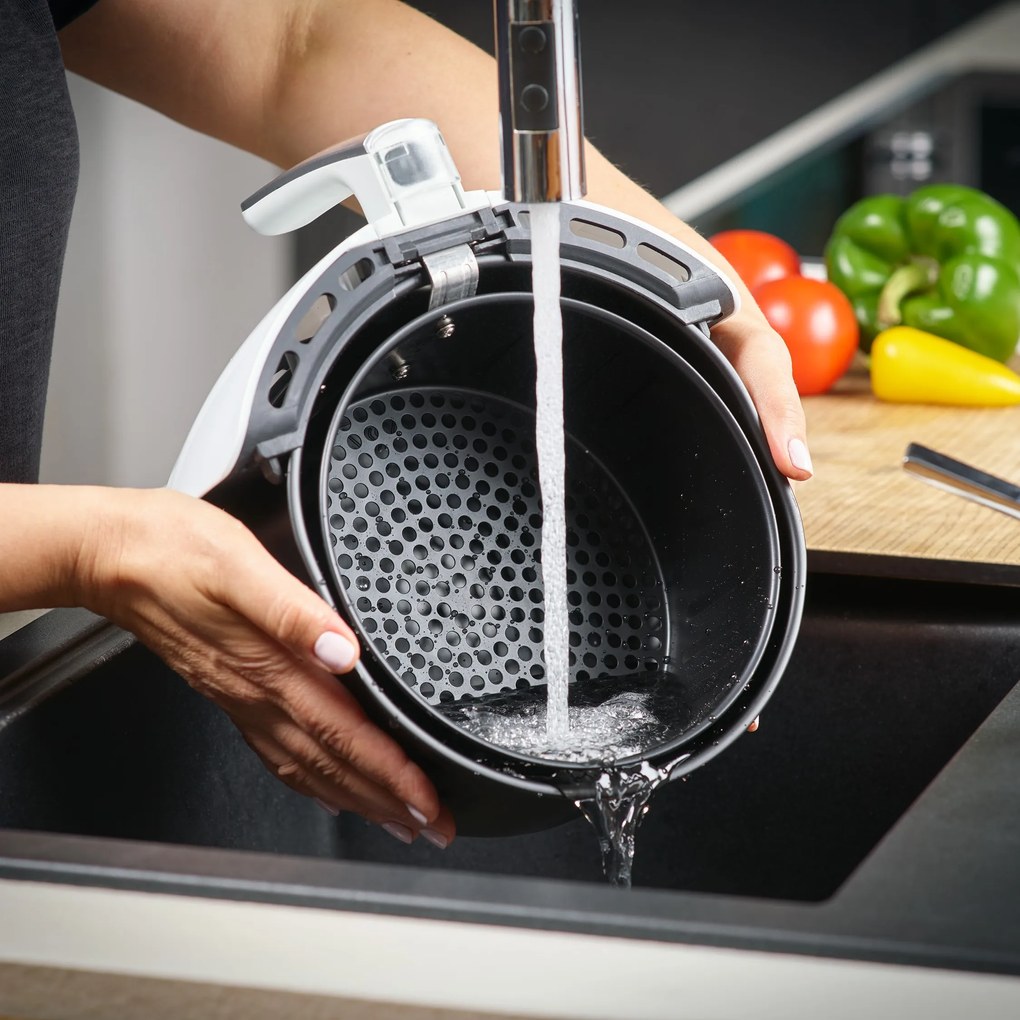 Fritadeira de ar quente 9 em 1 com ecrã tátil e 1500 W Branco + Prateado