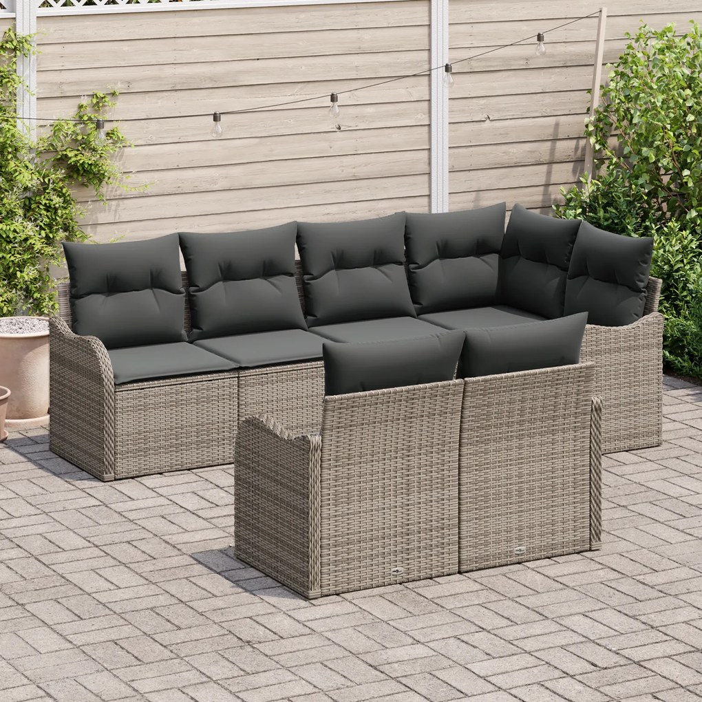 Conjunto de Sofá de Jardim vidaXL de 7 Peças com Almofadas Cinza Ratta