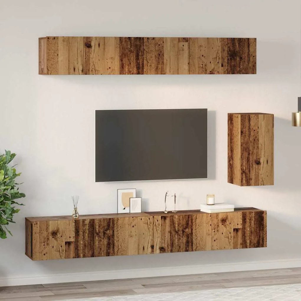 Conjunto de móvel de TV 6 pcs Madeira antiga Standard Médio