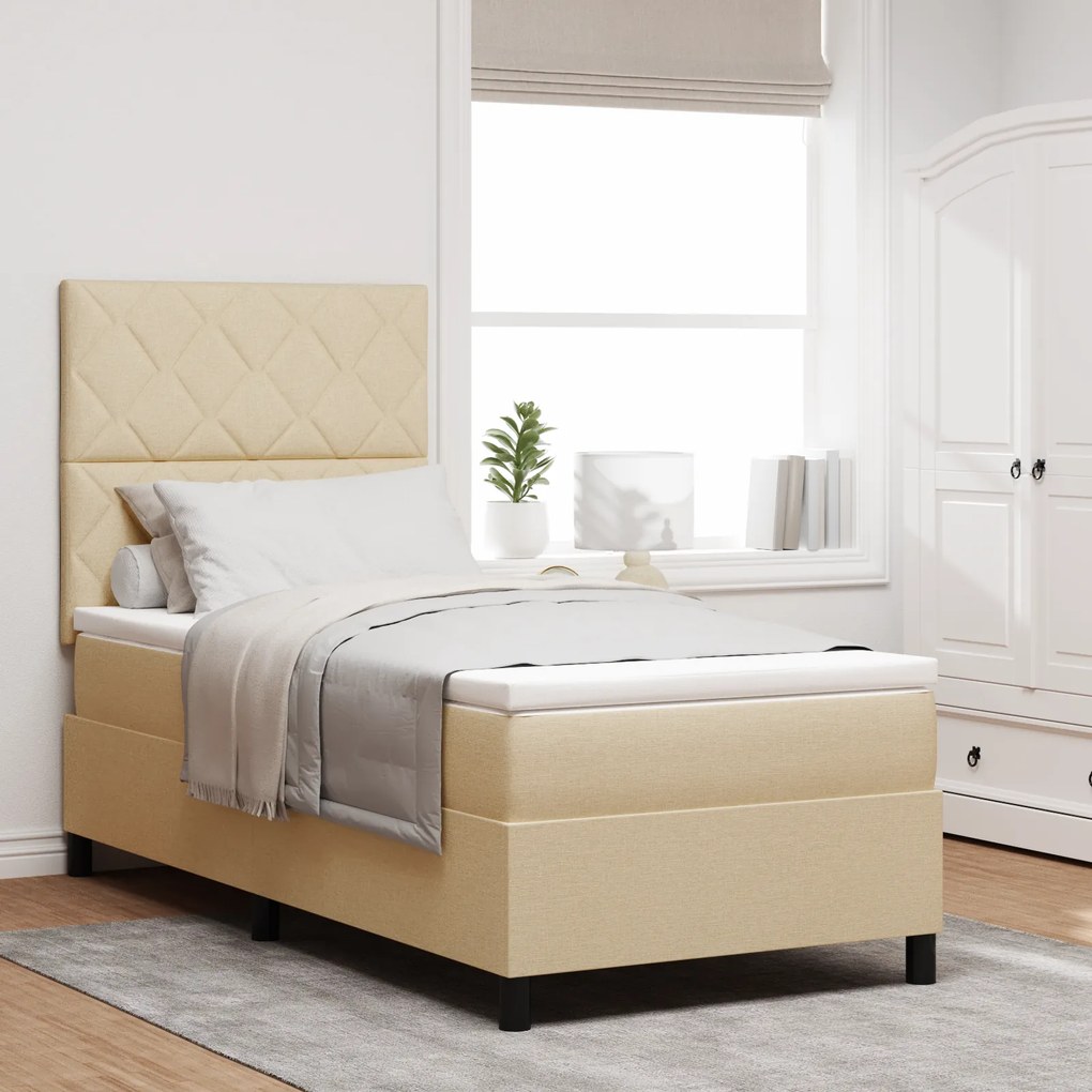 vidaXL Cama Box Spring com Colchão e Luz LED Creme 90x200 cm Tecido