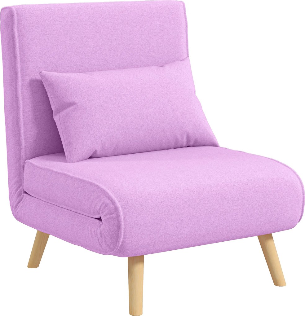 Sofá Cama Individual  Estofado em Linho com Encosto Ajustável em 5 Posições e Almofada Sofá Cama Pequeno 72x75x85 cm Rosa