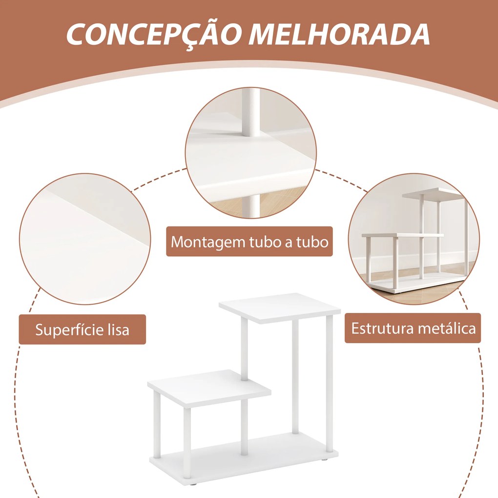 Estante de 3 Níveis Estilo Moderna com Estrutura de Metal e Prateleira de Arrumação para Secretária 40x20x34,5 cm Branco