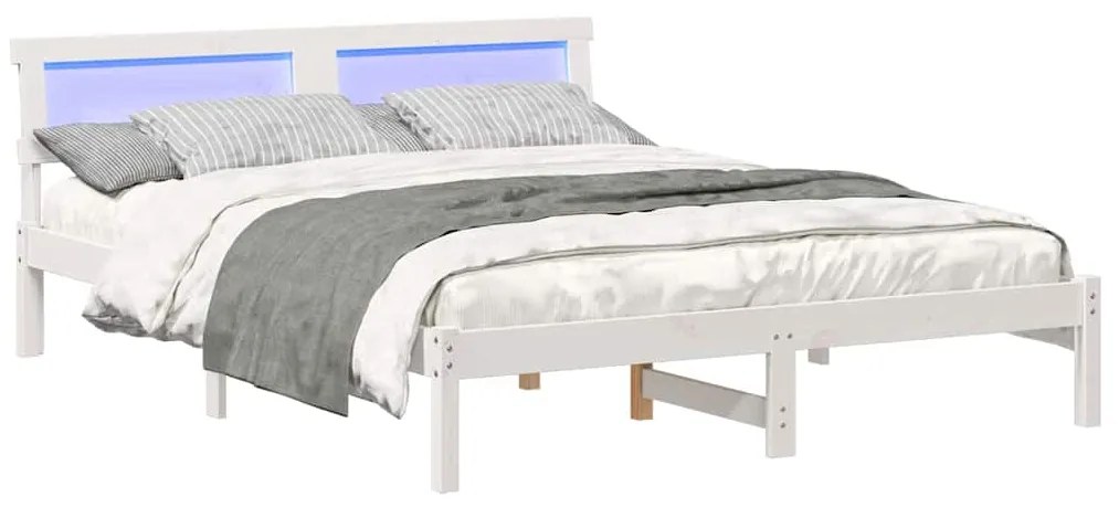 Estrutura da Cama com luzes de tira LED com cabeceira Branco 140 x 200