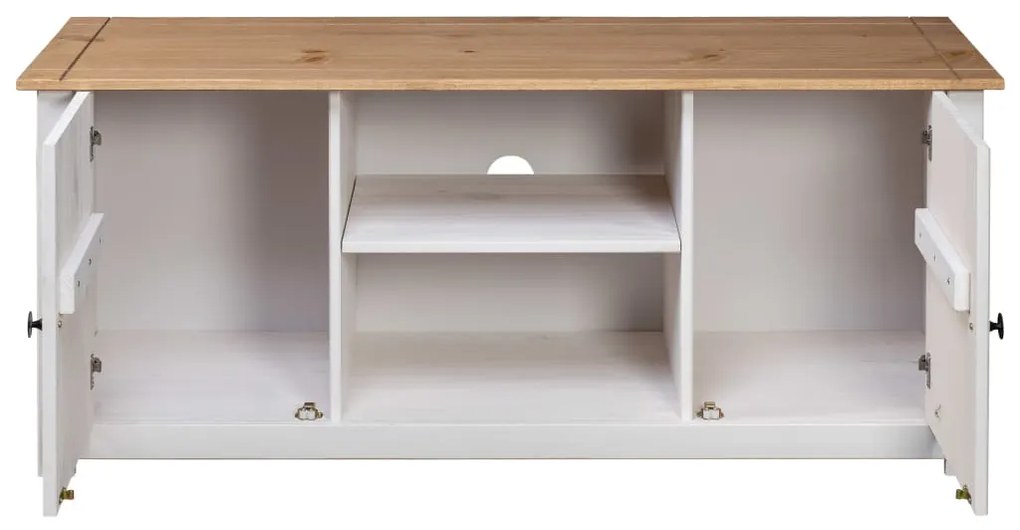 Móvel de TV 120x40x50 cm madeira de pinho maciça Panama branco