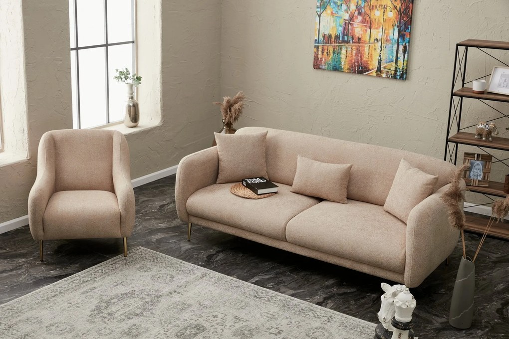 Sofá-Cama de 3 Lugares Simena – Bege Dourado – 210 cm