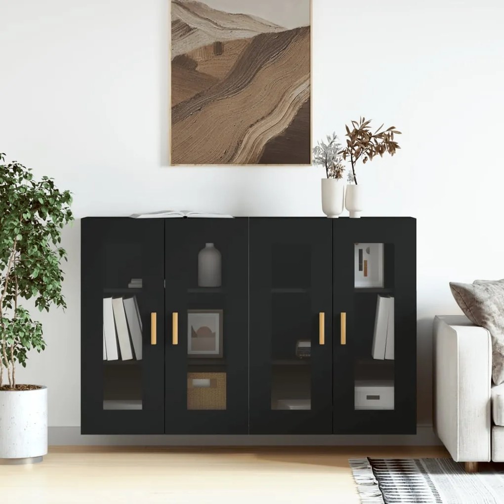 vidaXL Móveis de parede 2 pcs derivados de madeira preto