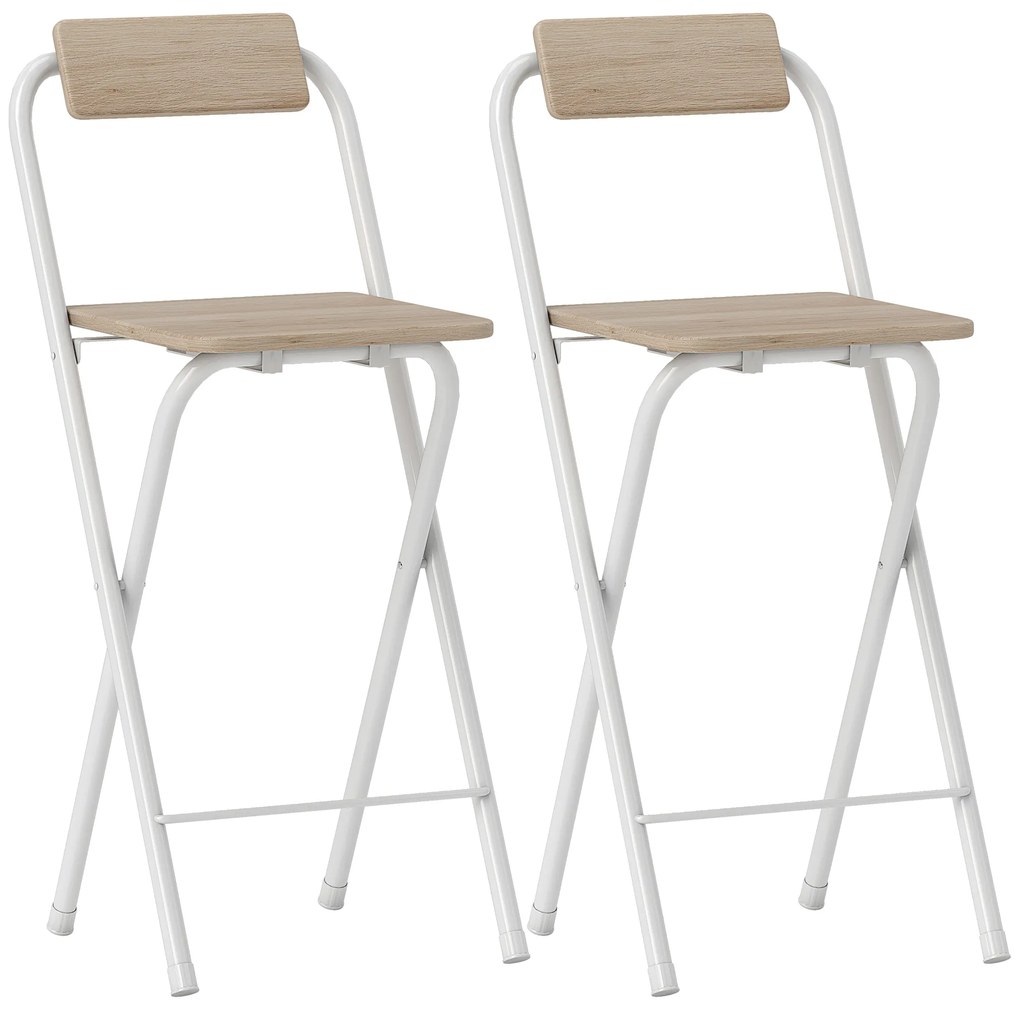 HOMCOM Conjunto de 2 Bancos de Bar Dobráveis Bancos Altos de Cozinha com Encosto Apoio para os Pés 37x45x87 cm Madeira | Aosom Portugal