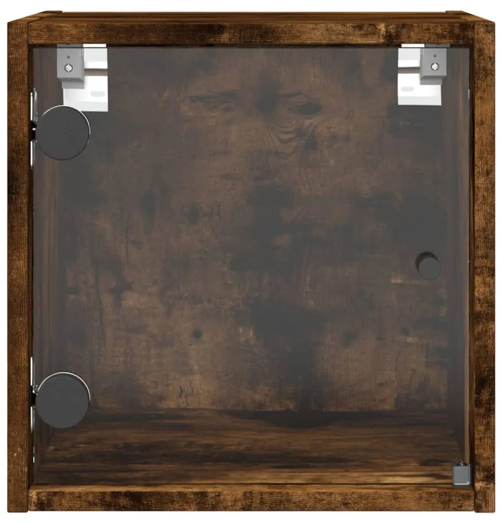 Mesa cabeceira c/ portas vidro 2 pcs 35x37x35cm carvalho fumado