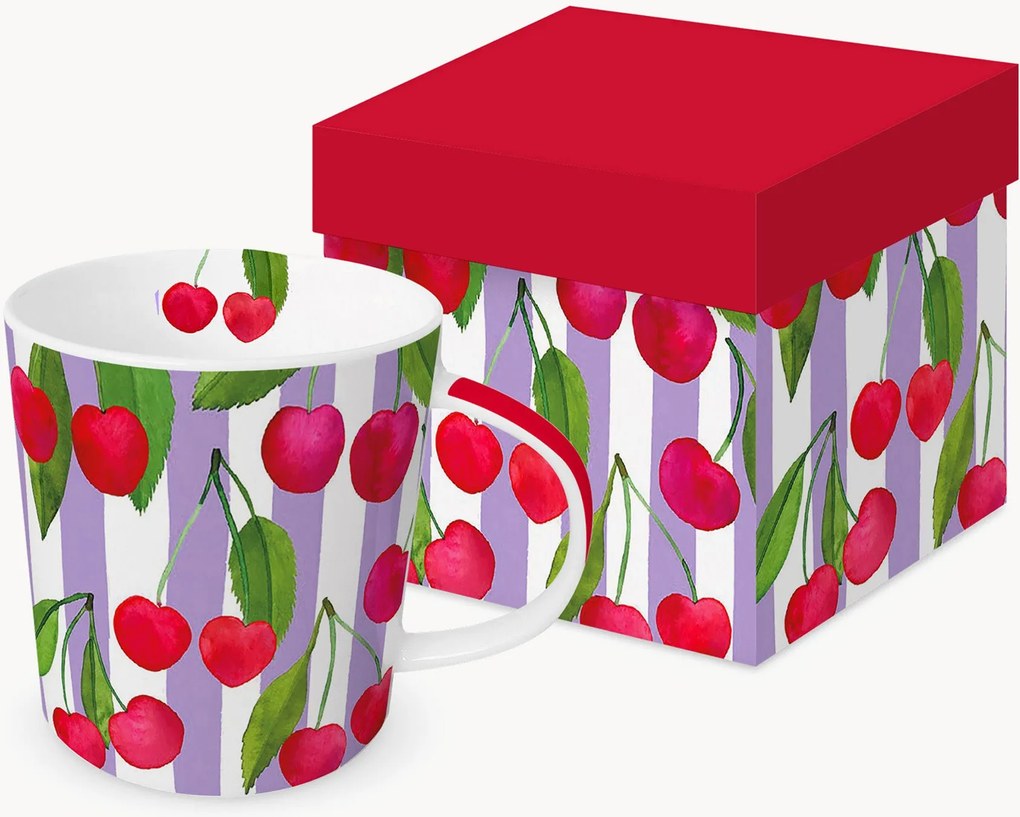 Caneca em porcelana new bone china Cherry & Stripes