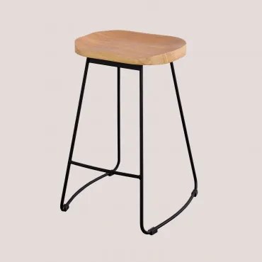 Pacote De 4 Bancos Altos Em Aço E Madeira De Olmo Neicol Preto & ↑65 Cm - Sklum