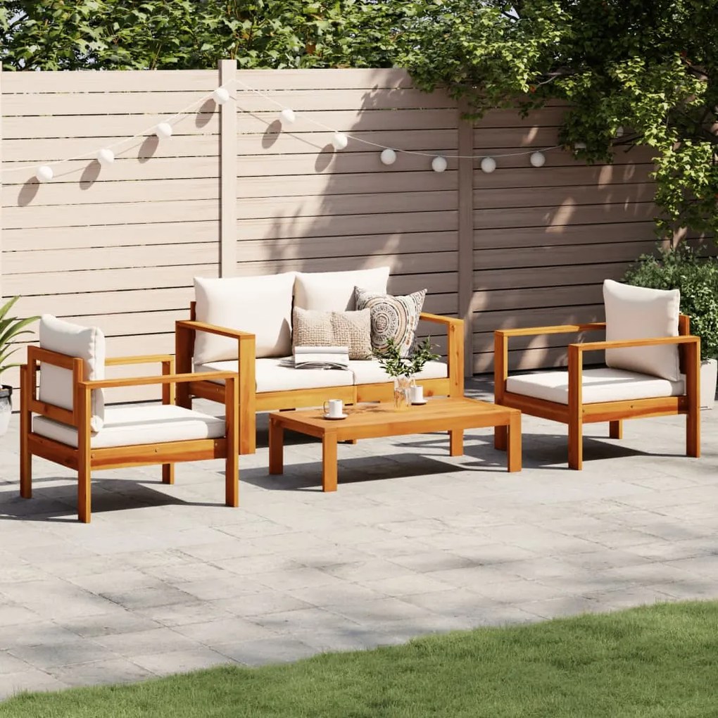vidaXL 4 pcs conjunto de sofás de jardim com almofadões acácia maciça