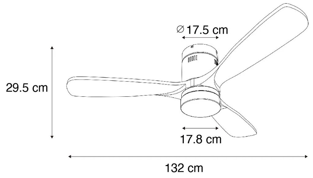 Ventoinha de teto inteligente preta 132cm incl. LED regulável em 3 etapas de Kelvin com controlo remoto - Sofia