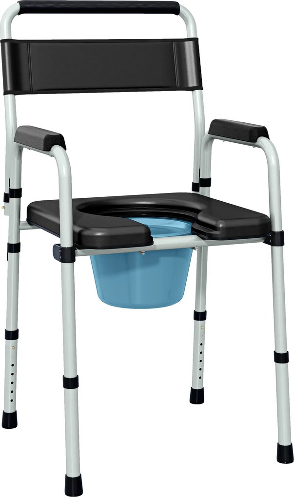 Cadeira sanitária dobrável, antiderrapante e com altura ajustável, assento e braços almofadados, capacidade de 150 kg, preta