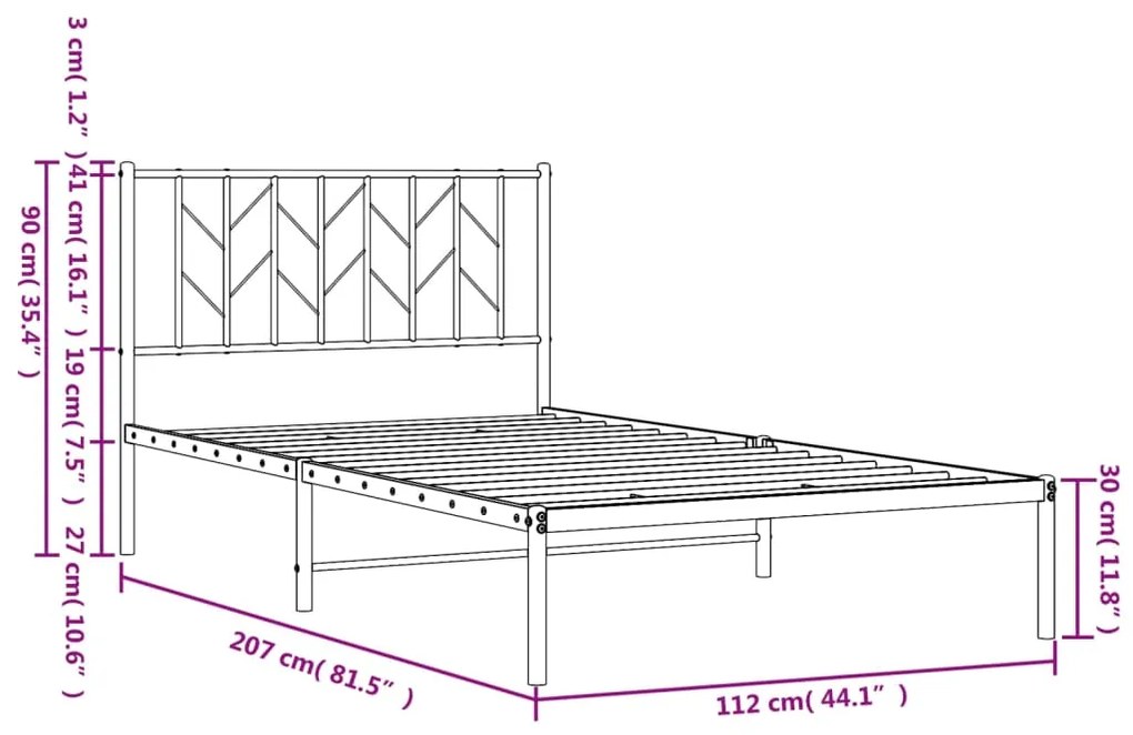 Estrutura de cama com cabeceira 107x203 cm metal preto