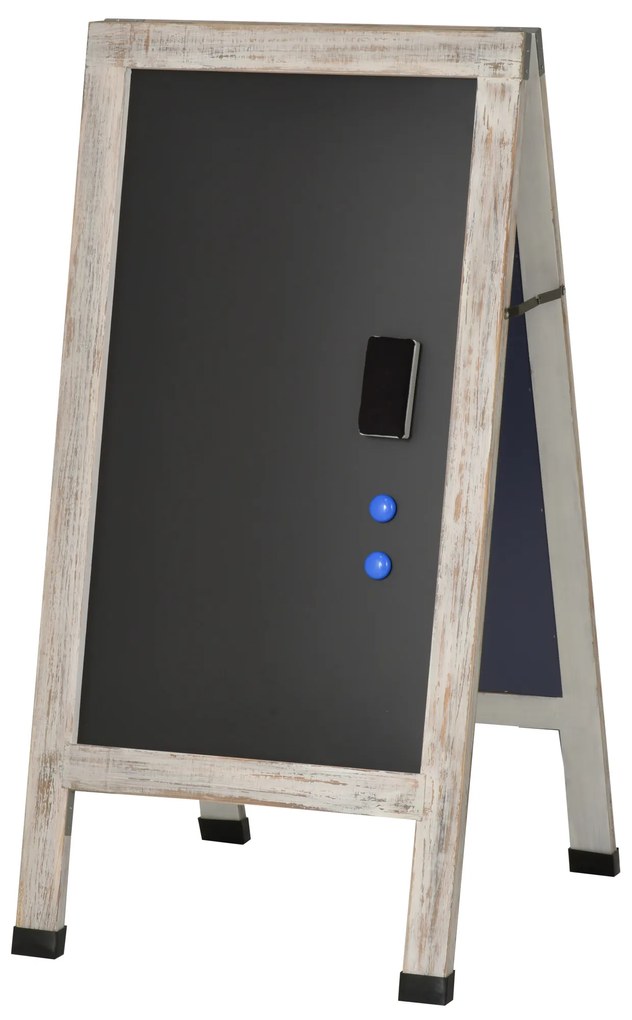 Vinsetto Painel publicitario Magnético Dobrável com Dupla Face cavalete de Madeira com Apagador 2 Imás e 5 Gizes 51x58x98,5cm Preto e Madeira