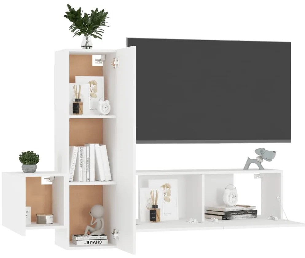 3 pcs conjunto de móveis de TV derivados de madeira branco
