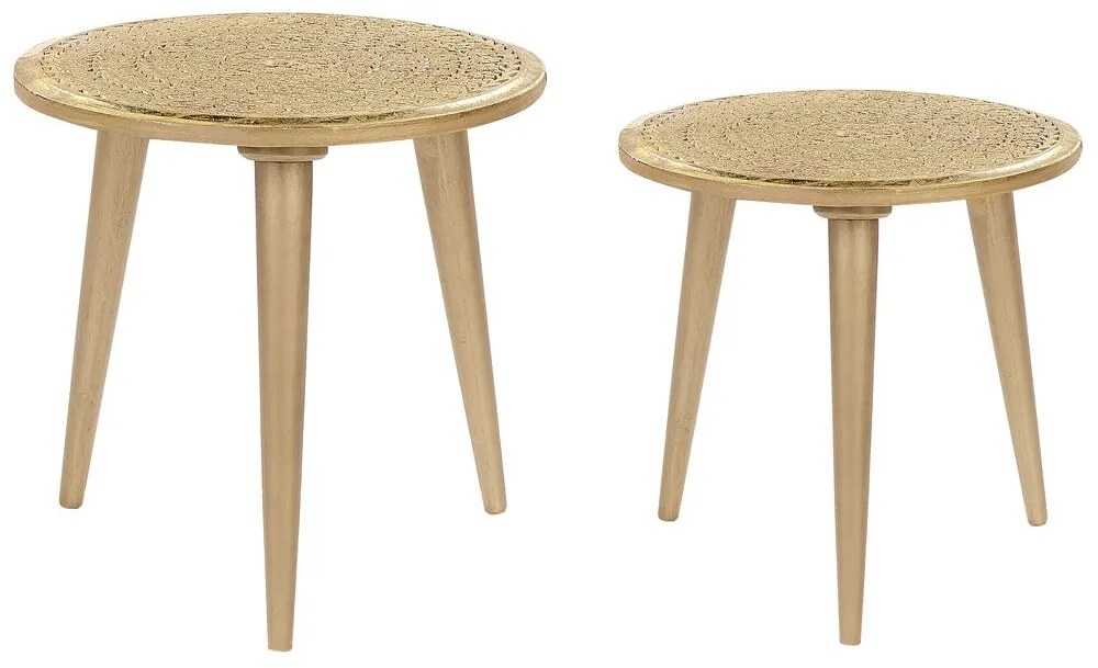 Conjunto de 2 mesas de apoio em madeira de mango dourada NARRA Beliani