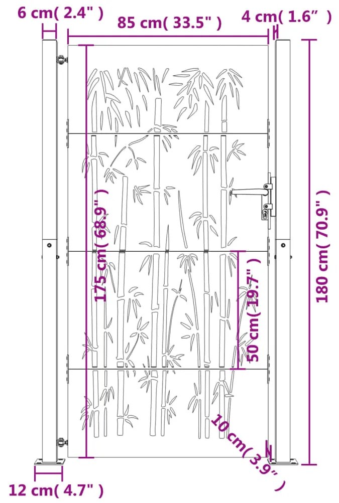 Portão de jardim 105x180 cm aço corten design bambu