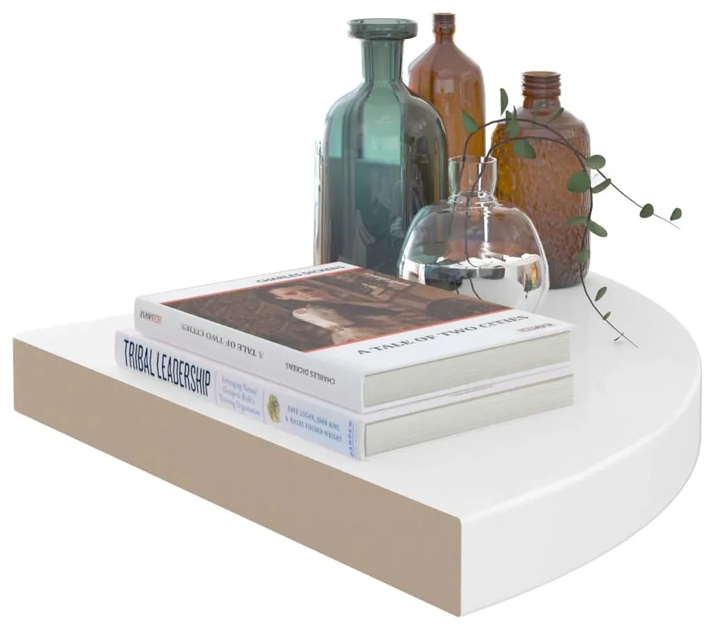 Prateleira de canto suspensa 35x35x3,8 cm MDF branco brilhante