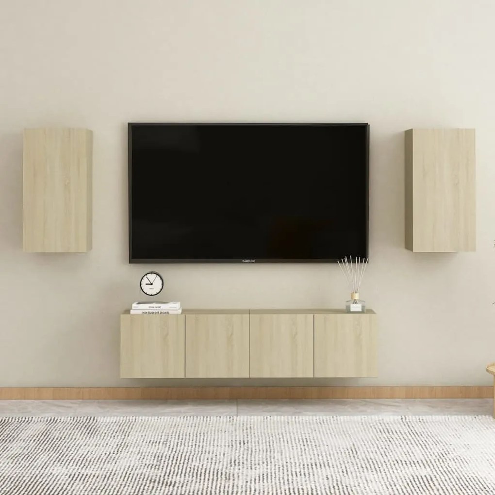 4pcs conjunto de móveis TV derivados de madeira carvalho sonoma