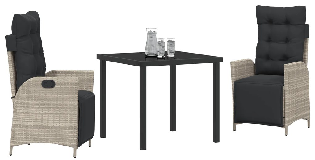 Conjunto de Jantar de Jardim de 3 Peças Cinza Claro Vime Poliéster