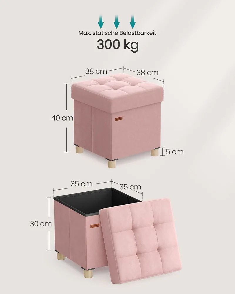 Banco com espaço de arrumação 38 x 38 x 40 cm rosa