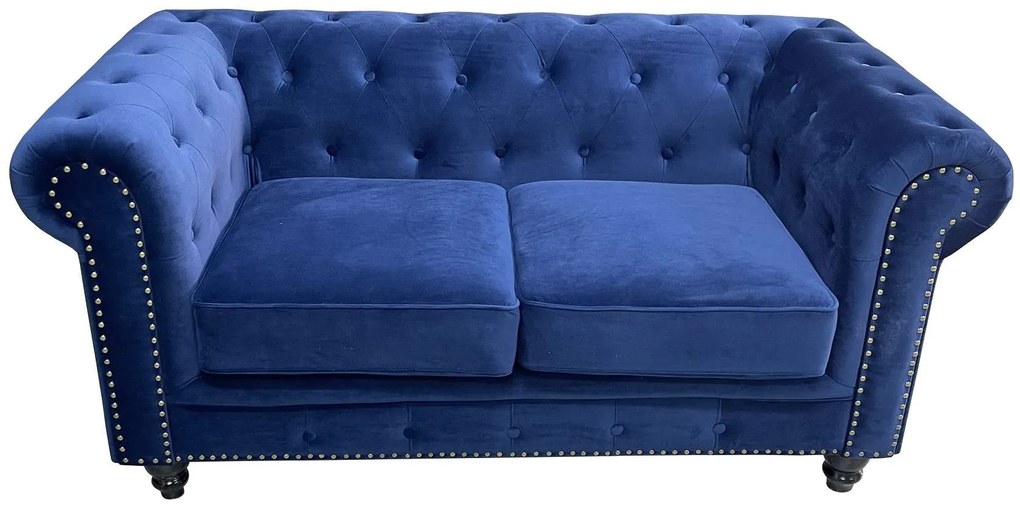 Sofá CHESTER PREMIUM, 2 lugares, tecido velvet azul navy