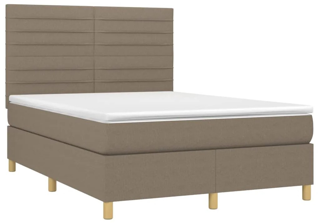 Cama box spring colchão/LED 140x190cm tecido cinza-acastanhado