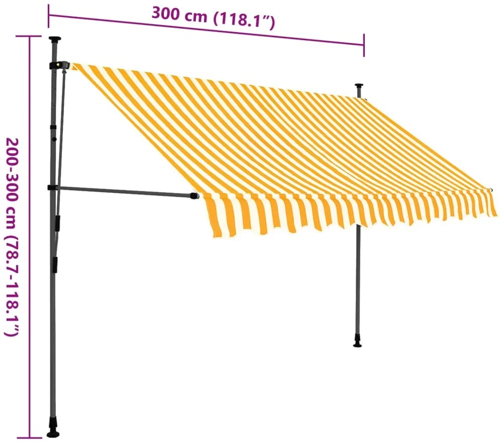 Toldo retrátil manual com LED 300 cm branco e laranja