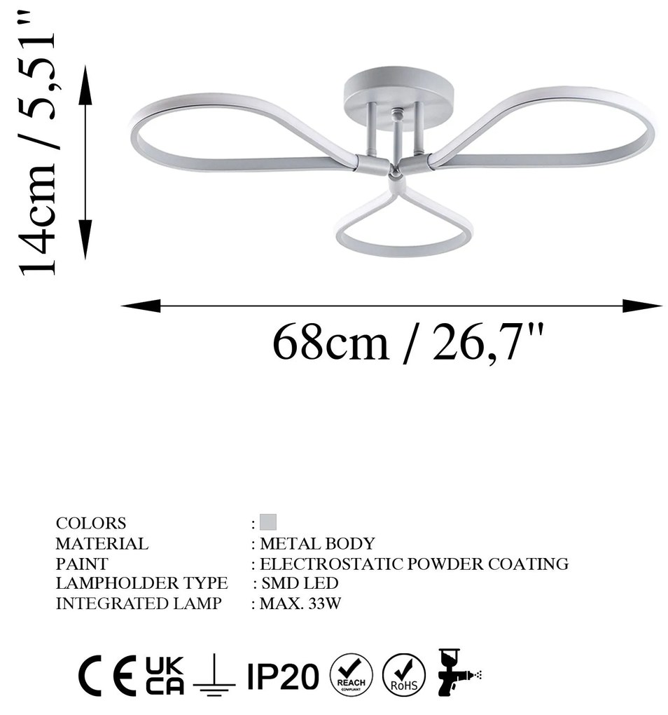 Candeeiro de Teto Damla – Cinza – 68 cm x 14 cm x 68 cm